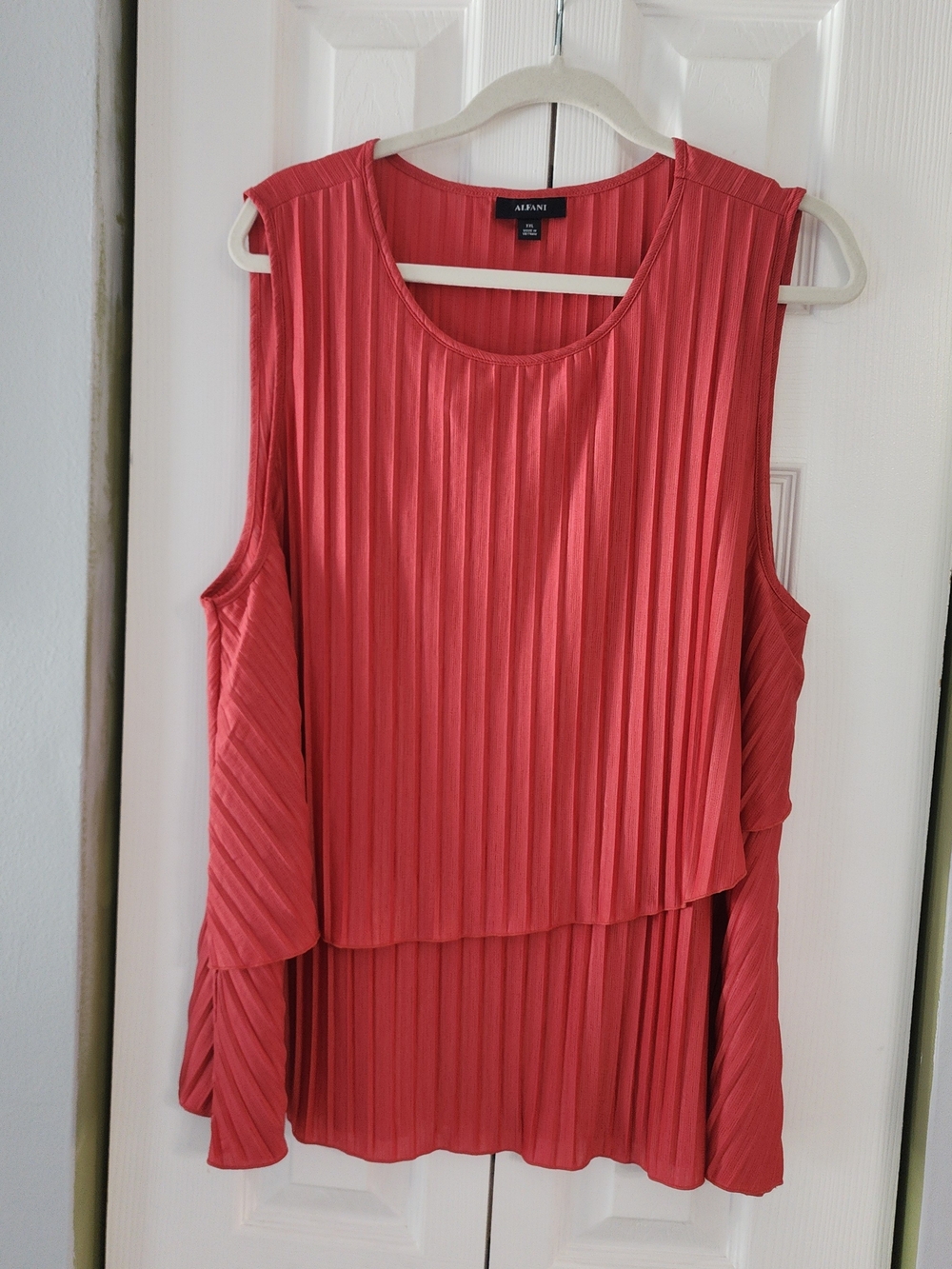 Alfani Sleeveless Pleated Overlay Top Coral-Pink Size XXL
